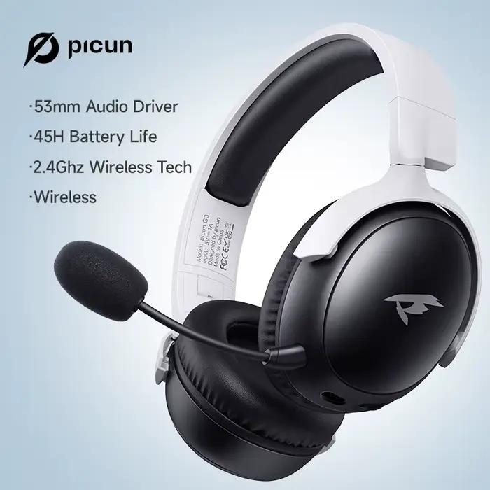 Picun G3 casque sans fil de jeu avec micro casque supra-auriculaire Bluetooth 5.4 40mm pilote 2.4G/s