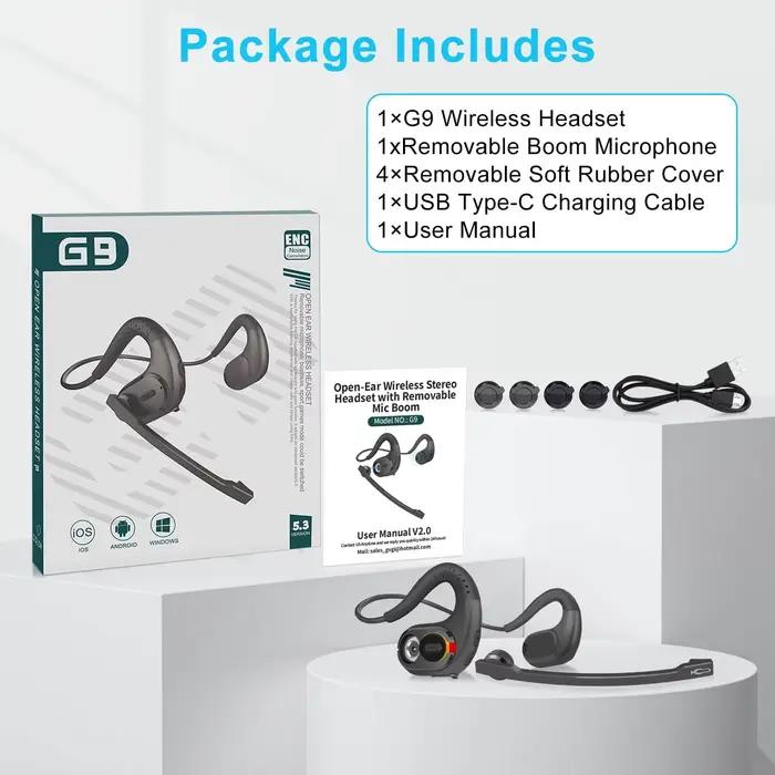 Casque Bluetooth avec Microphone détachable, casque sans fil multipoint, écouteurs à oreille ouverte