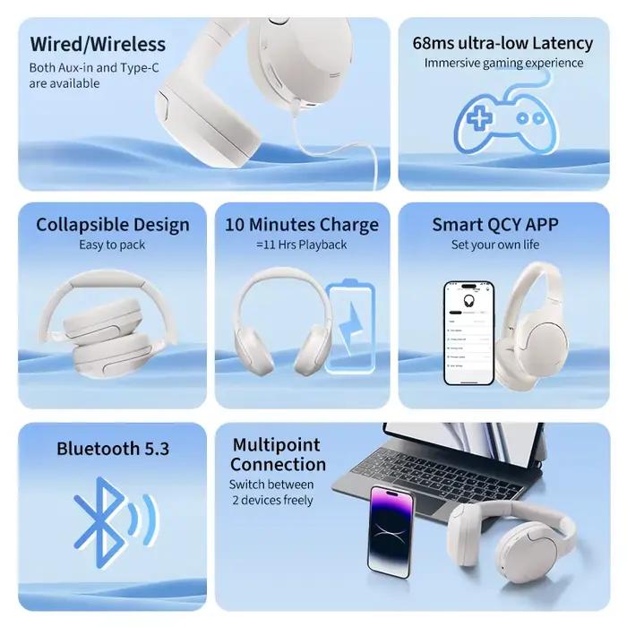 QCY H3 Lite ANC casque sans fil suppression Active du bruit sur l'oreille casque Bluetooth 5.3 écout