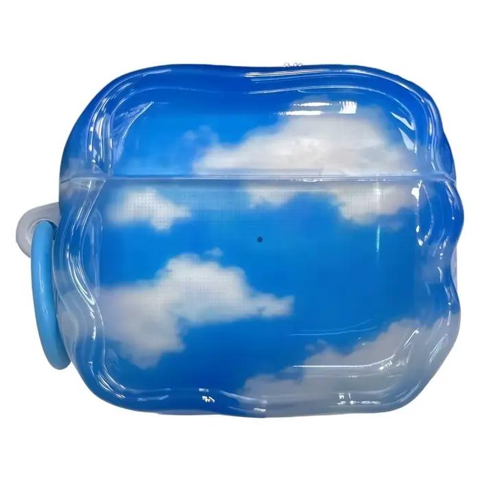 Étui pour écouteurs antichoc et anti-chute avec anneau, imprimé nuages bleus, pour Airpods 1, 2, 3, 