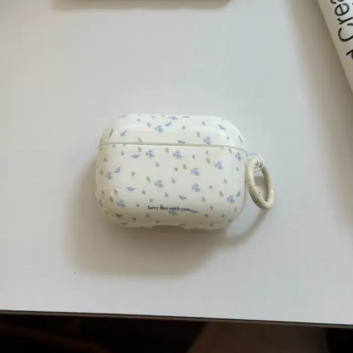 Étui de protection pour écouteurs AirPods 1 2 3 4 Pro2 Pro3, motif floral bleu sur fond blanc, branc