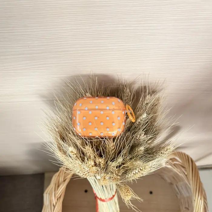 Étui de protection transparent pour écouteurs, motif à pois orange simple et tendance, adapté aux Ai