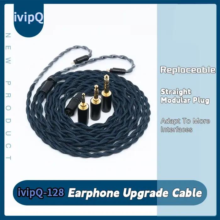 IvipQ-Écouteurs en nylon bleu foncé, 4 cœurs IEM, câble de remplacement, en cuivre monocristallin co