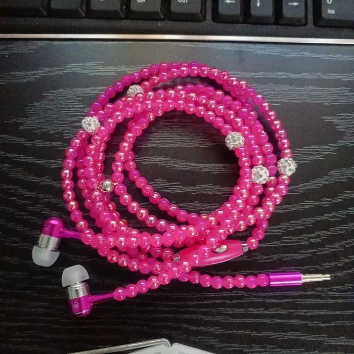 Collier de perles écouteurs rose strass bijoux casque avec Microphone écouteurs pour iPhone 14 Xiaom