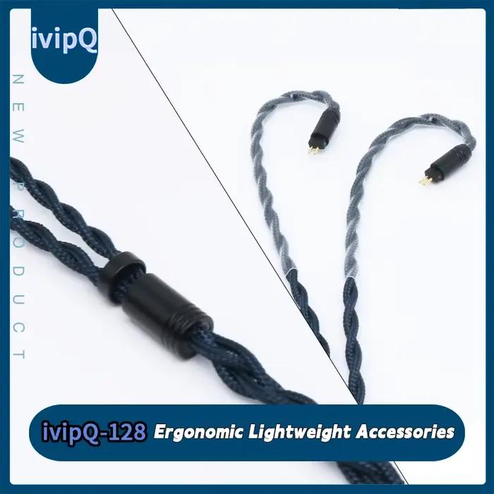 IvipQ-Écouteurs en nylon bleu foncé, 4 cœurs IEM, câble de remplacement, en cuivre monocristallin co