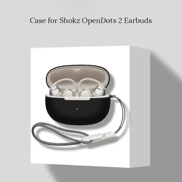 Étui en silicone souple pour écouteurs Shokz OpenDots 2 protection antichoc anti-rayures avec cordon de poignet pour femme homme occasions spéciales entraînement voyage