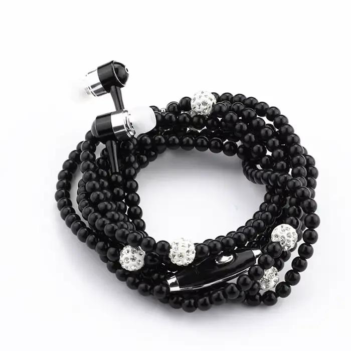Collier de perles écouteurs rose strass bijoux casque avec Microphone écouteurs pour iPhone 14 Xiaomi Samsung cadeau d'anniversaire