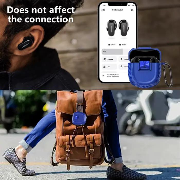 Étui de protection Bose QuietComfort Ultra 2 avec clip de verrouillage sécurisé motif fibre de carbone pour écouteurs occasions spéciales
