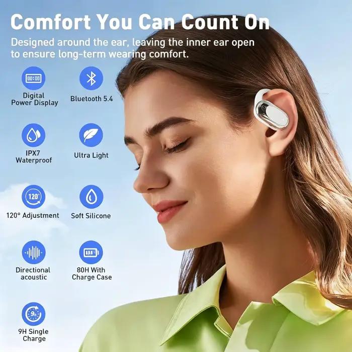 Écouteurs OWS sans fil Bluetooth 5.4 à oreille ouverte, style circum-auriculaire, avec suppression du bruit, fonction rotative et micro Audi