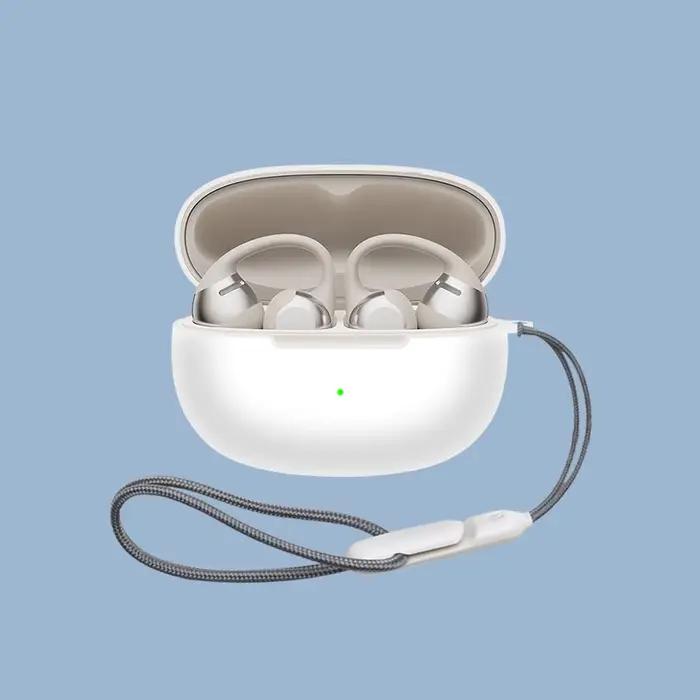 Étui en silicone souple pour écouteurs Shokz OpenDots 2 protection antichoc anti-rayures avec cordon de poignet pour femme homme occasions spéciales entraînement voyage
