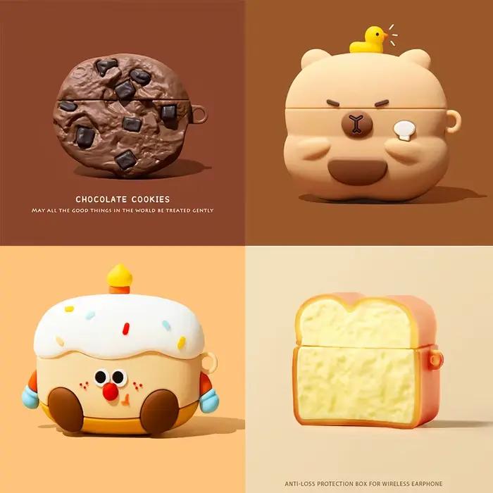 3D biscuits au chocolat couverture de pain pour AirPods 4 2025 dessin animé mignon étui pour écouteurs