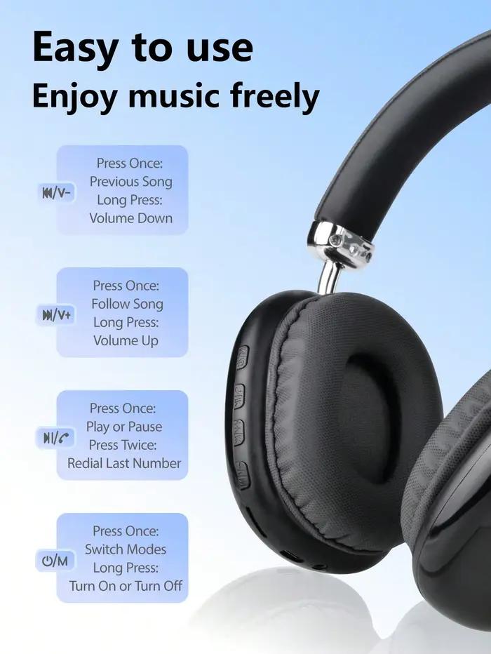 Casque Bluetooth sans fil supra-auriculaire HiFi pour musique et jeux