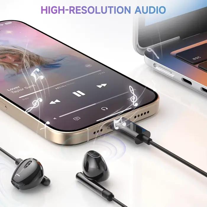 USB Type C 3.5mm casque filaire avec Microphone contrôle du Volume