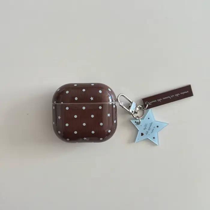 Étui en plastique pour AirPods de toute série avec motif étoile à pois bleu-marron pour homme et femme occasions spéciales