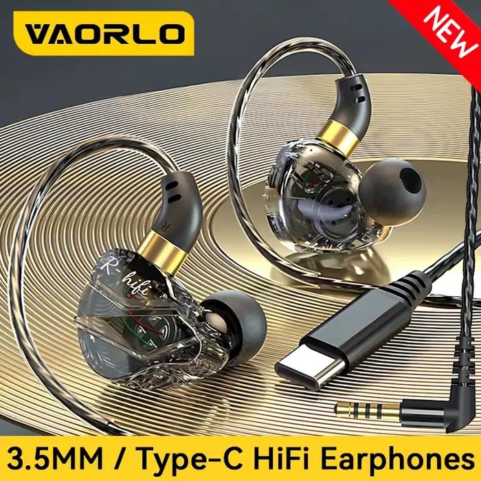 Ecouteurs filaires VAORLO 9D Surround HIFI avec microphone pour musique sportive et travail, compatibles iPhone Samsung Android