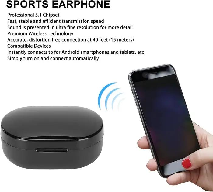 Écouteurs Bluetooth sans fil A6S - Casque de sport à commande tactile avec affichage LED et son stéréo pour Xiaomi Huawei