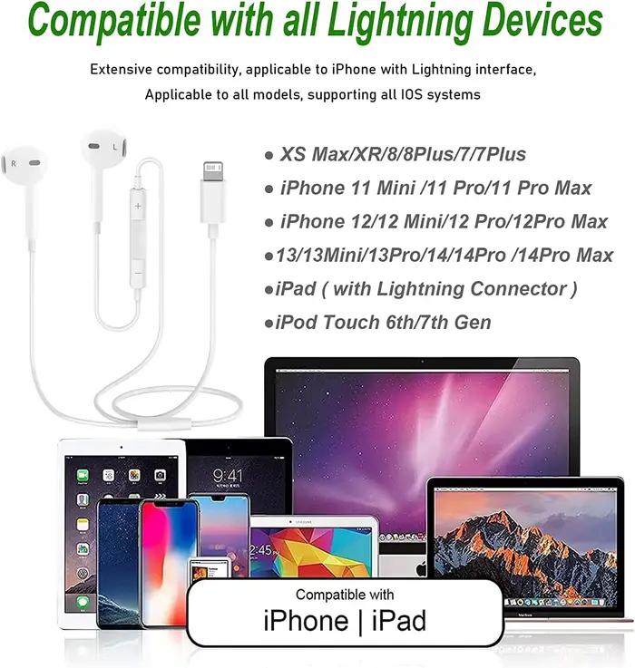 Écouteurs filaires Lightning originaux pour Apple iPhone 14 13 12 11 Pro Max Mini X XS XR X 7 8 6 Plus SE 2020