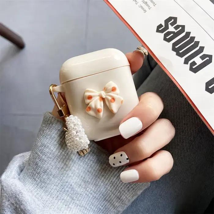 Mignon rétro Beige étui pour Apple AirPods 1 2 3ème génération ours cerise