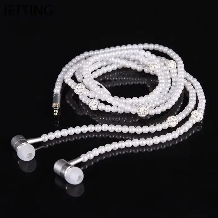 Collier de perles écouteurs rose strass bijoux casque avec Microphone écouteurs pour iPhone 14 Xiaomi Samsung cadeau d'anniversaire