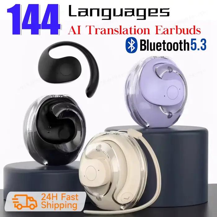Ecouteurs de traduction sans fil BT AI pour 144 langues en temps réel voyageurs professionnels apprenants écouteurs traduction langue communication internationale confortables