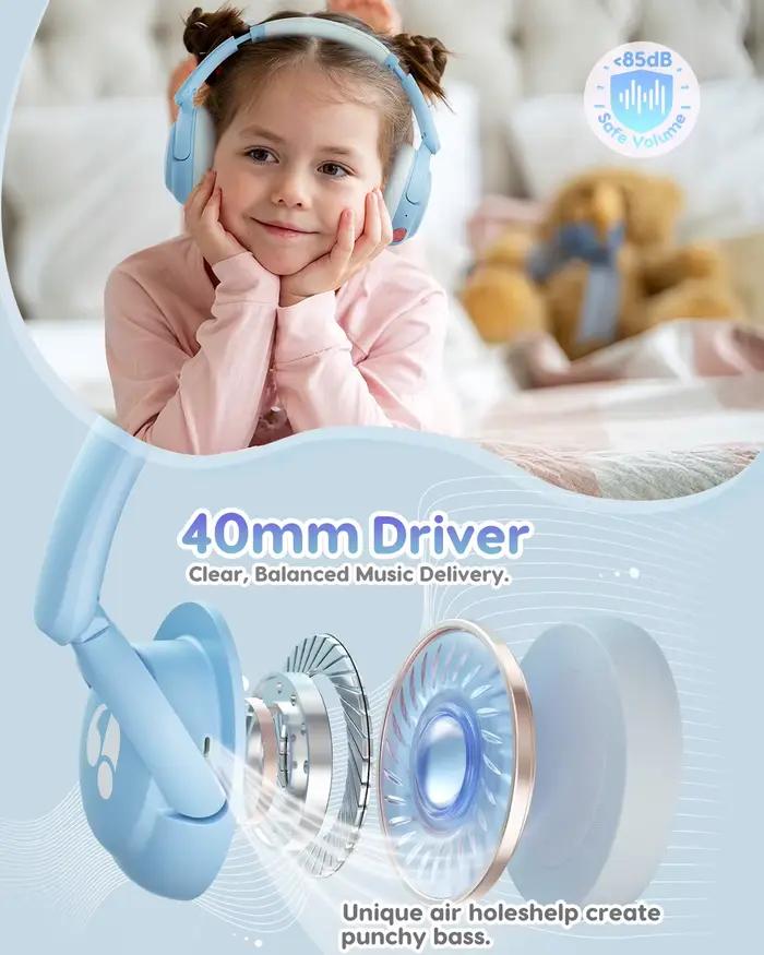 Awatrue enfants sans fil Bluetooth 5.4 casque 85dB Volume sûr 75H de lecture sur l'oreille casques