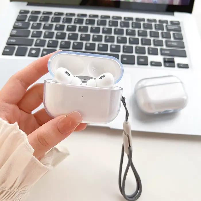Étui Souple Transparent Antichoc avec Lanière pour AirPods 1 2 3 Pro Pro2 Pro3 Occasions Spéciales Housse de Chargement Multicolore