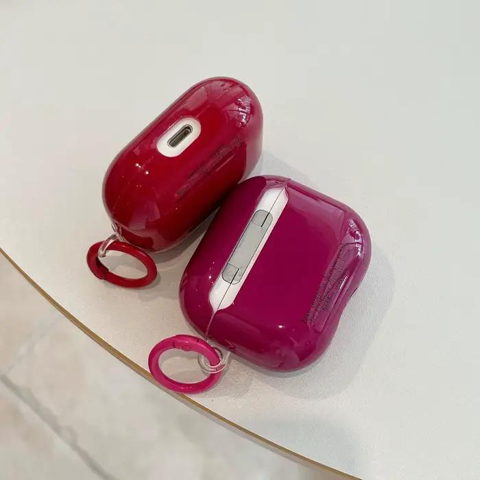 Étui de protection antichoc brillant de couleur unie simple avec crochet pour écouteurs AirPods 1 ou 2 3 4 Pro 2 Pro 3