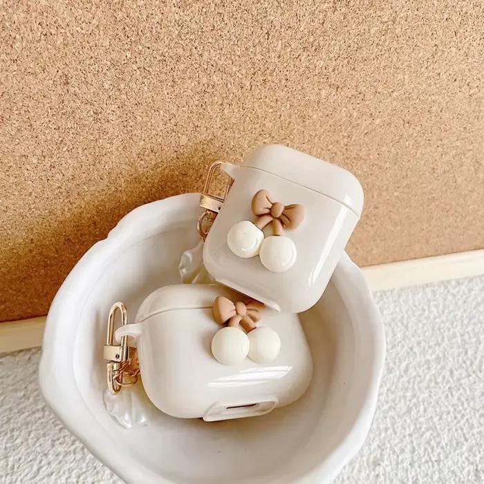Mignon rétro Beige étui pour Apple AirPods 1 2 3ème génération ours cerise