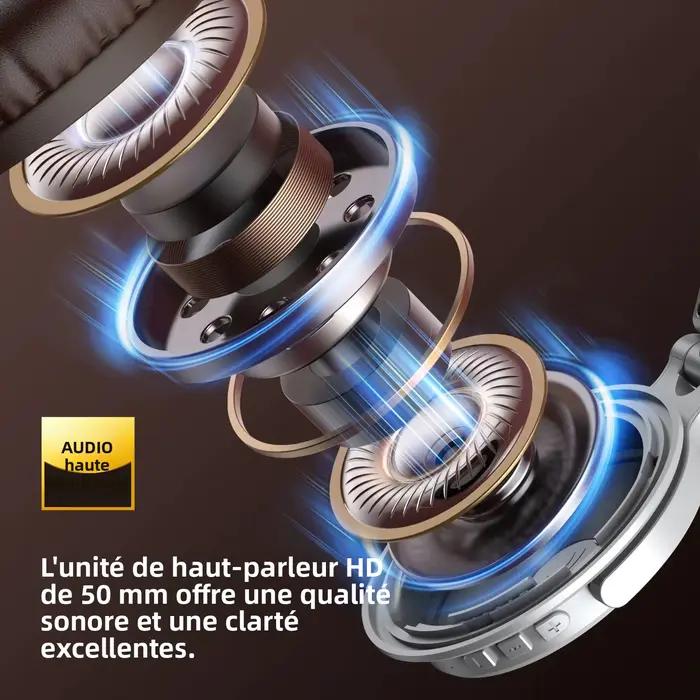 Casque supra-auriculaire Bluetooth 5.2 Oneodio Pro C sans fil pour musique, jeux et sport, avec microphone et câble détachable