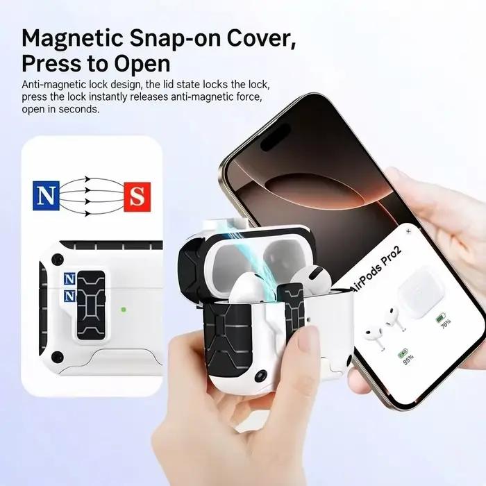 Étui pour AirPods Pro 3 avec verrouillage sécurisé et ouverture automatique, étanche, antichoc, non glissant, en TPU pour protection complète des écouteurs Bluetooth