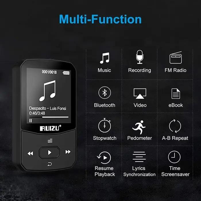 RUIZU Sport Bluetooth lecteur MP3 pince Portable Mini baladeur de musique avec Support d'écran FM