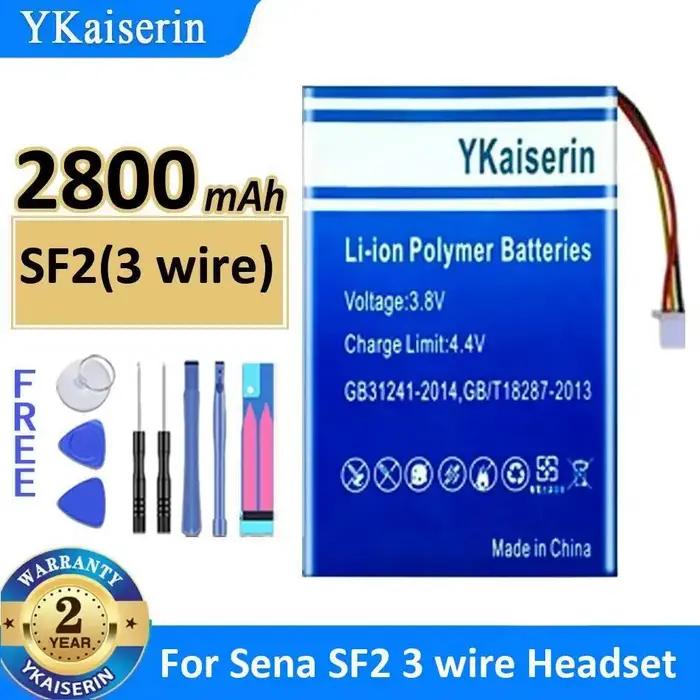 Batterie de casque de moto pour Sena SF2, 3 fils, longue durée, 2800Mah