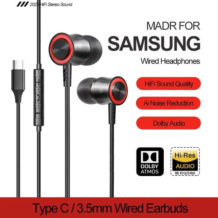 Écouteurs USB C Dolby Sound avec suppression active du bruit pour Samsung Galaxy S24 S23 Ultra iPhone 16 15 occasion sport chasse tir et étude