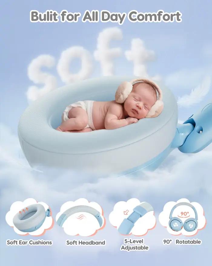 Awatrue enfants sans fil Bluetooth 5.4 casque 85dB Volume sûr 75H de lecture sur l'oreille casques