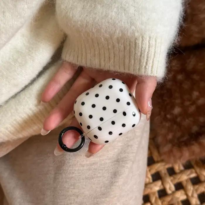 Étui pour écouteurs IMD blanc Anti-chute à motif de points noirs avec anneau pour Airpods Pro
