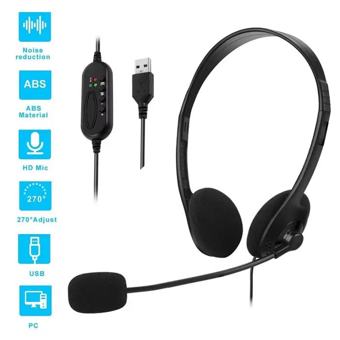 Casque antibruit USB pour ordinateur avec microphone rotatif et bandeau réglable pour bureau conférences et présentations en ligne