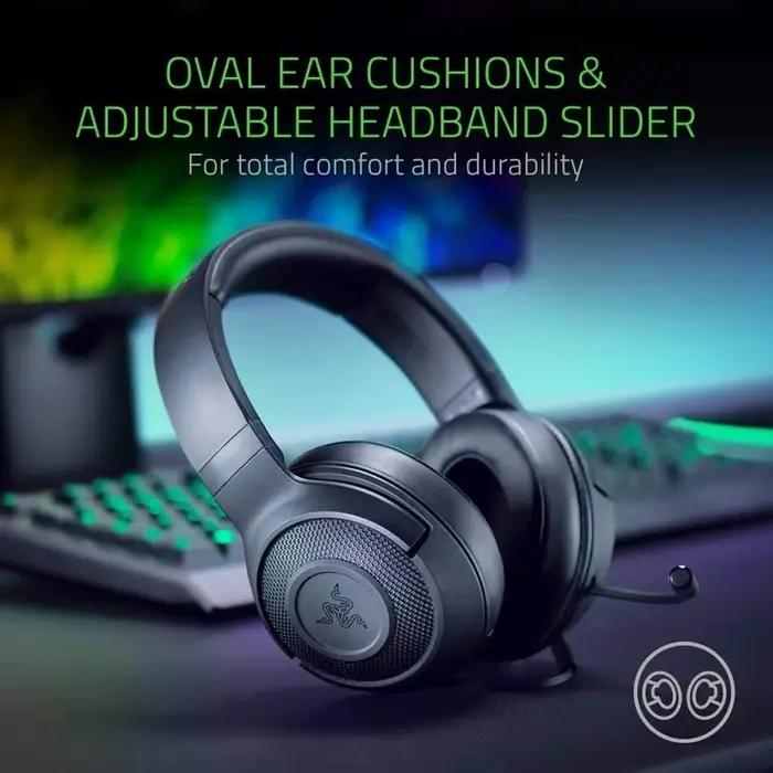 Ecouteurs Razer Kraken X Essential casque de jeu 7.1 son surround microphone cardioïde flexible confortable pour femmes et hommes occasions de jeu compétitif
