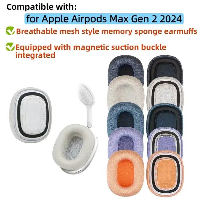 Coussinets d'oreille en cuir pour Apple AirPods Max Gen 2 2024 version bleu kaki marron olive orange remplacement haute qualité confortable et durable pour homme femme