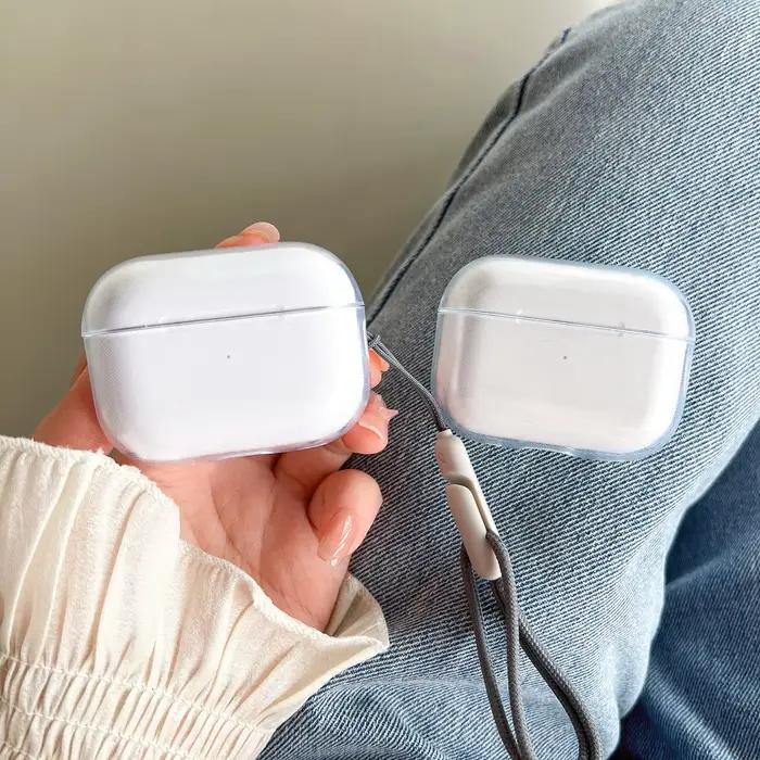 Étui Souple Transparent Antichoc avec Lanière pour AirPods 1 2 3 Pro Pro2 Pro3 Occasions Spéciales Housse de Chargement Multicolore