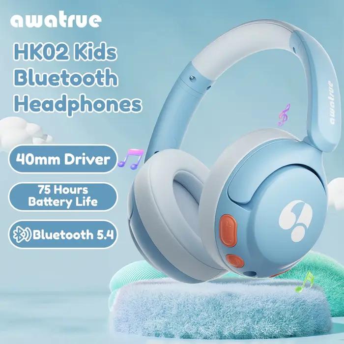 Awatrue enfants sans fil Bluetooth 5.4 casque 85dB Volume sûr 75H de lecture sur l'oreille casques