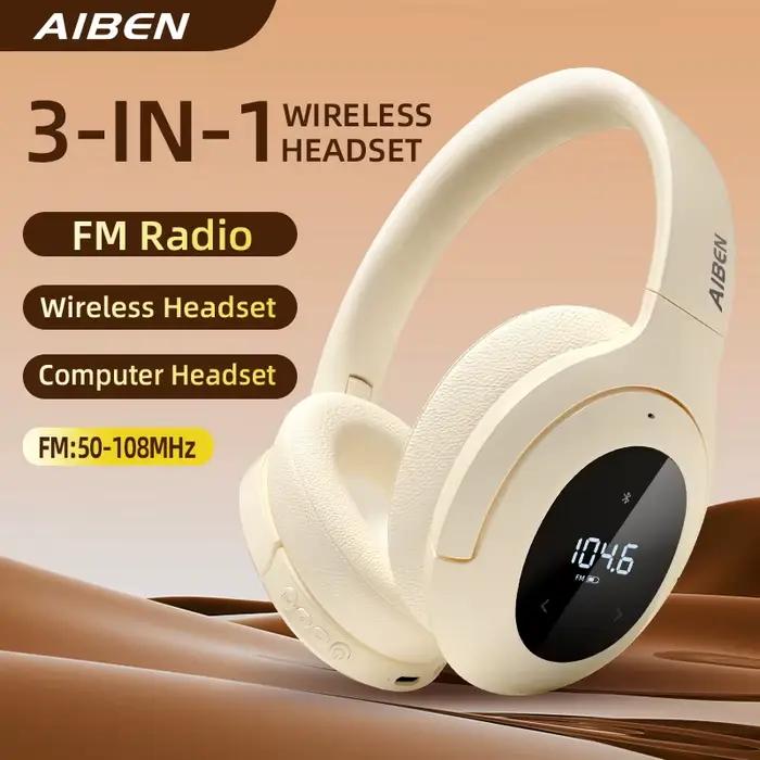 Casque Bluetooth AIBEN avec Radio FM écouteurs sans fil casque et écouteurs pour homme et femme avec microphone double connexion pour musique et appels