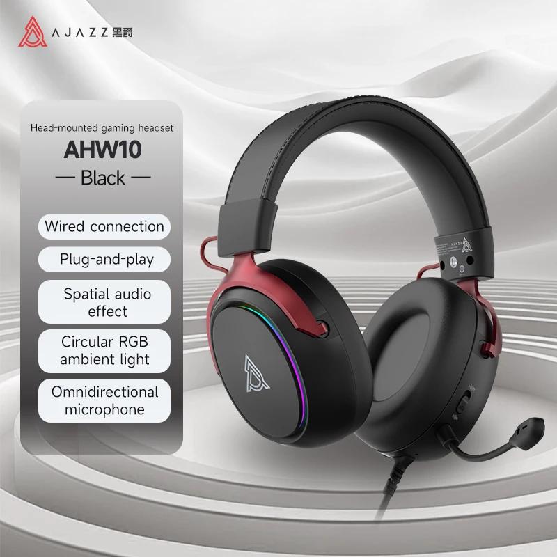 Casque de jeu filaire Ajazz AHW10 avec éclairage RGB, Plug-and-Play, haute performance/batterie long