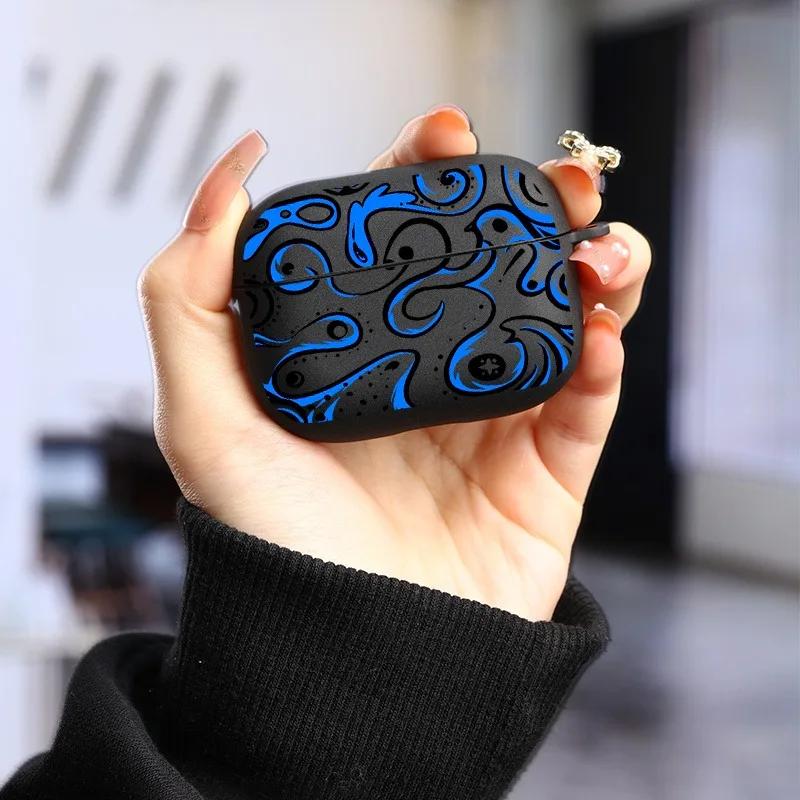 Étui pour écouteurs Apple Airpods Pro3/Pro2/Pro, noir et bleu, Graffiti, housse de protection antich