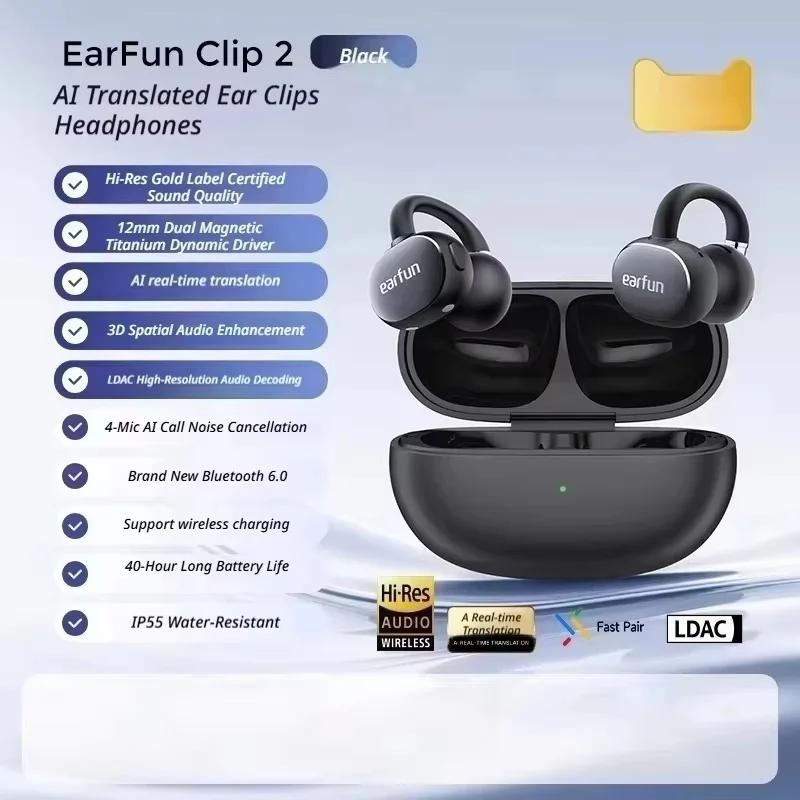Écouteurs sans fil EarFun Clip 2, traduction en temps réel par IA, écouteurs haute résolution, ouver