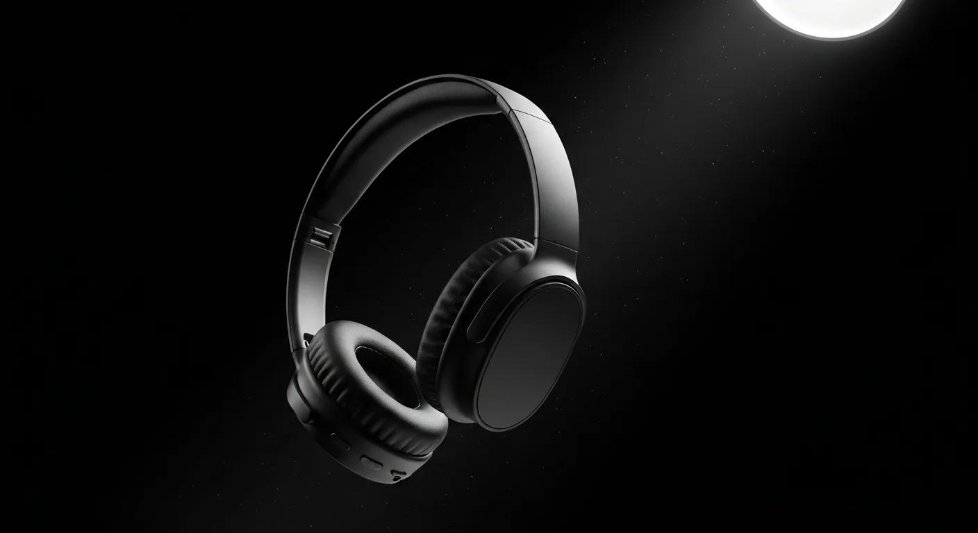 Casque audio premium en lévitation, éclairage cinématique