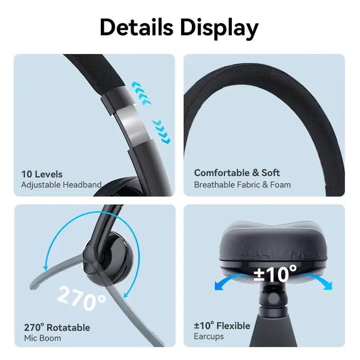 EMEET casque filaire avec Microphone Center d'appels USB casque ENC suppression du bruit câble de bu