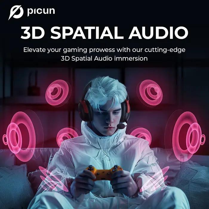Picun G3 casque sans fil de jeu avec micro casque supra-auriculaire Bluetooth 5.4 40mm pilote 2.4G/s