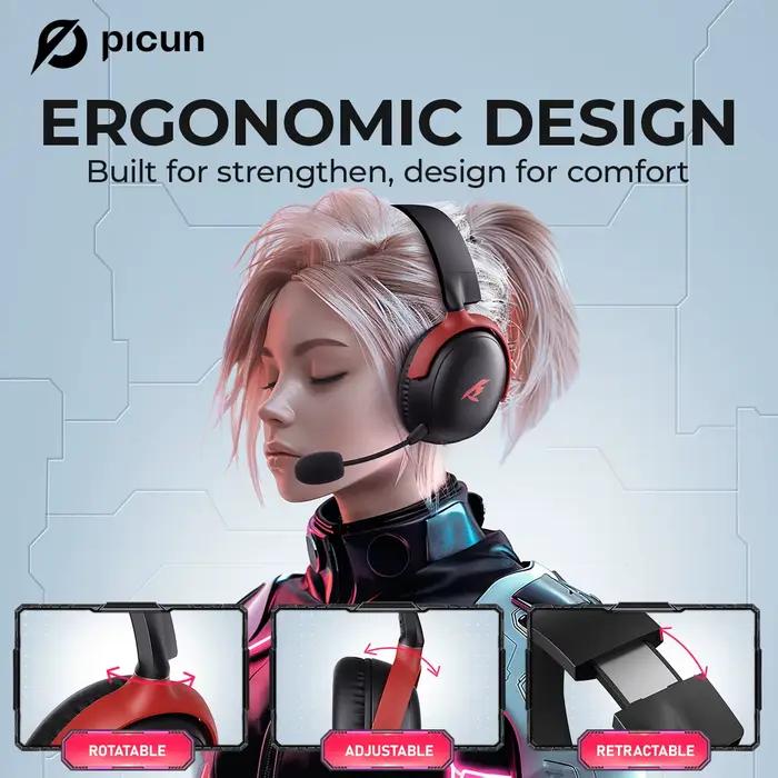 Picun G3 casque sans fil de jeu avec micro casque supra-auriculaire Bluetooth 5.4 40mm pilote 2.4G/s