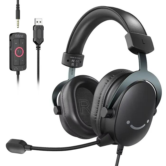 Casque FIFINE, prise 3.5mm et téléphone de sauna USB avec son surround 7.1/contrôle du volume/interr