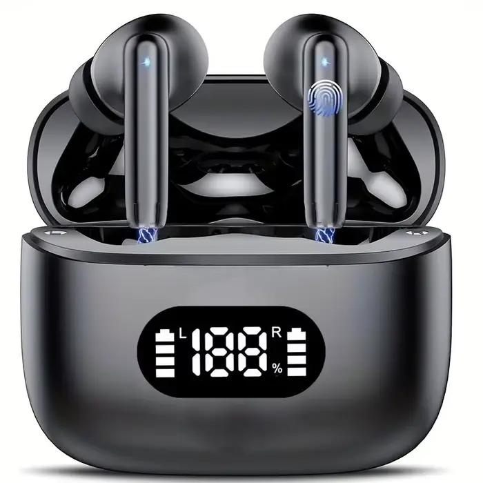 Écouteurs sans fil Bluetooth 5.3, 40db, suppression du bruit, 6 micro, ENC, avec affichage LED, appe